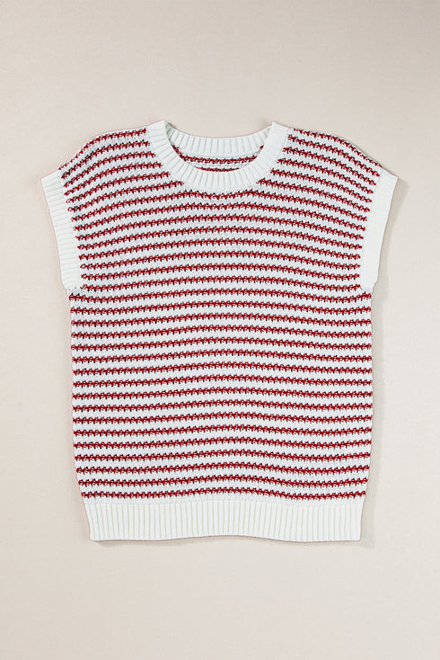 Textured Stitch Short Sleeve Striped Knit Sweater