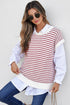 Textured Stitch Short Sleeve Striped Knit Sweater