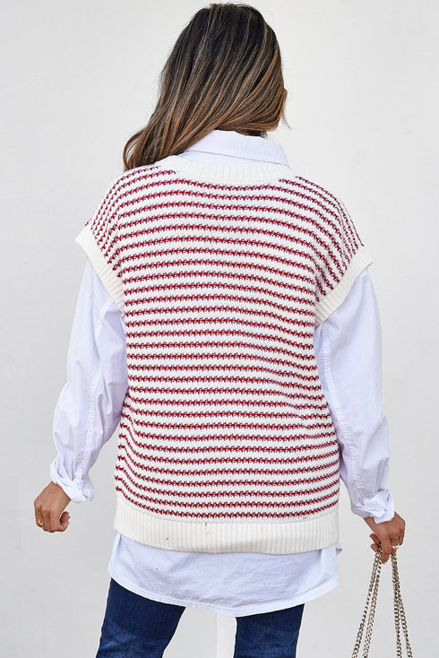 Textured Stitch Short Sleeve Striped Knit Sweater