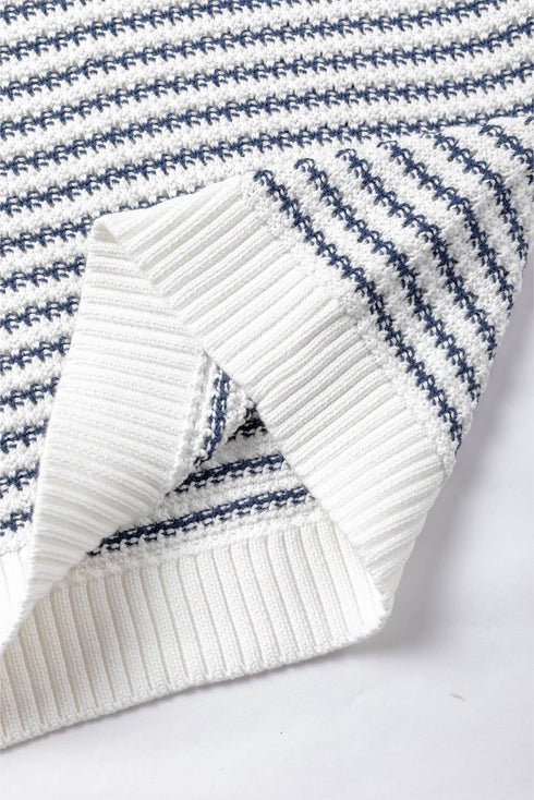 Textured Stitch Short Sleeve Striped Knit Sweater