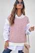 Textured Stitch Short Sleeve Striped Knit Sweater