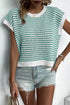 Textured Stitch Short Sleeve Striped Knit Sweater