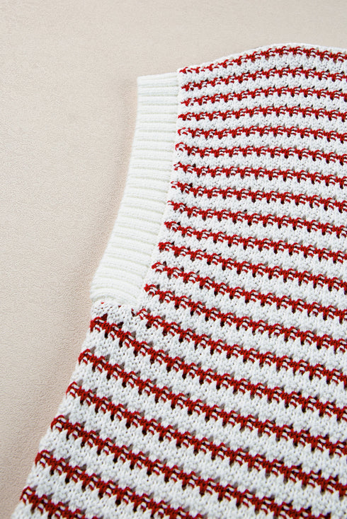 Textured Stitch Short Sleeve Striped Knit Sweater