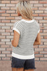 Textured Stitch Short Sleeve Striped Knit Sweater