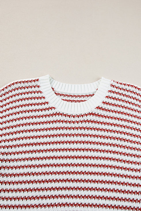 Textured Stitch Short Sleeve Striped Knit Sweater