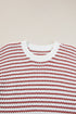 Textured Stitch Short Sleeve Striped Knit Sweater