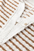 Textured Stripe Buttoned V Neck Hooded Long Sleeve Top
