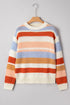 Textured Stripe Crew Neck Relaxed Fit Pullover Sweater