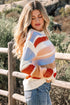 Textured Stripe Crew Neck Relaxed Fit Pullover Sweater