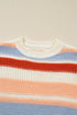 Textured Stripe Crew Neck Relaxed Fit Pullover Sweater