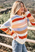 Textured Stripe Crew Neck Relaxed Fit Pullover Sweater
