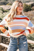 Textured Stripe Crew Neck Relaxed Fit Pullover Sweater