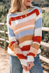 Textured Stripe Crew Neck Relaxed Fit Pullover Sweater
