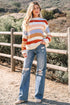 Textured Stripe Crew Neck Relaxed Fit Pullover Sweater