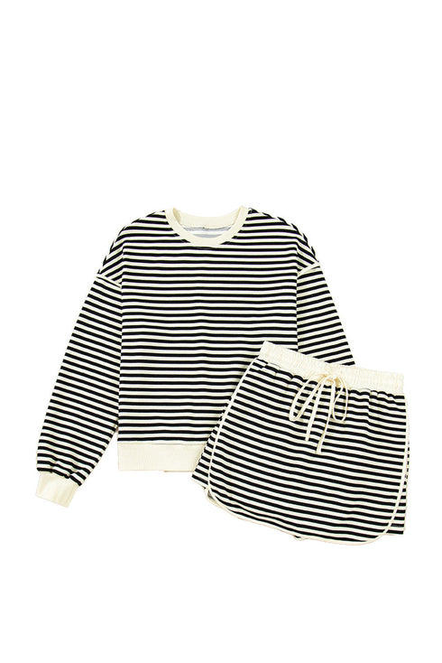 Textured Stripe Drop Shoulder Skort Two Piece Dress