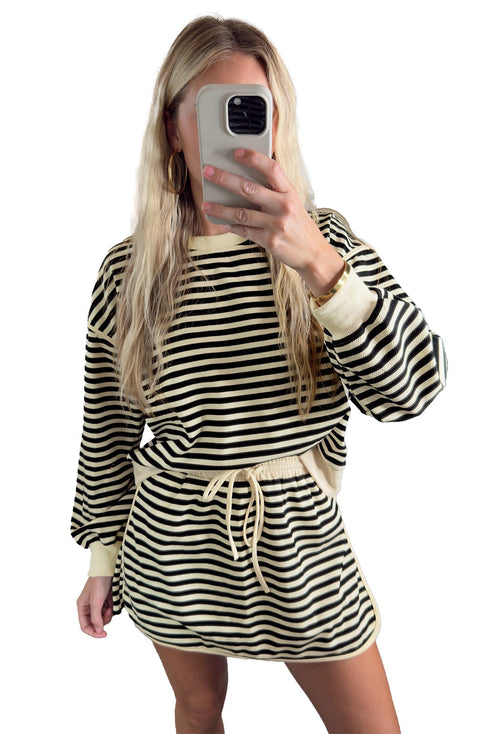 Textured Stripe Drop Shoulder Skort Two Piece Dress