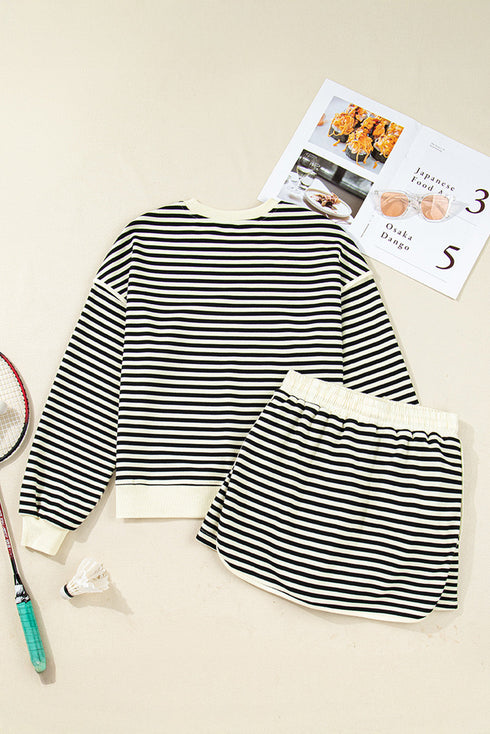 Textured Stripe Drop Shoulder Skort Two Piece Dress