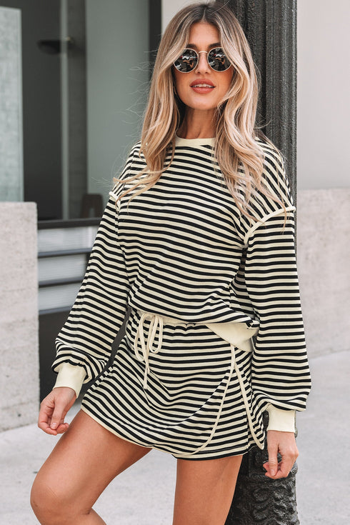 Textured Stripe Drop Shoulder Skort Two Piece Dress