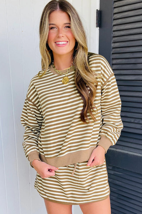 Textured Stripe Drop Shoulder Skort Two Piece Dress