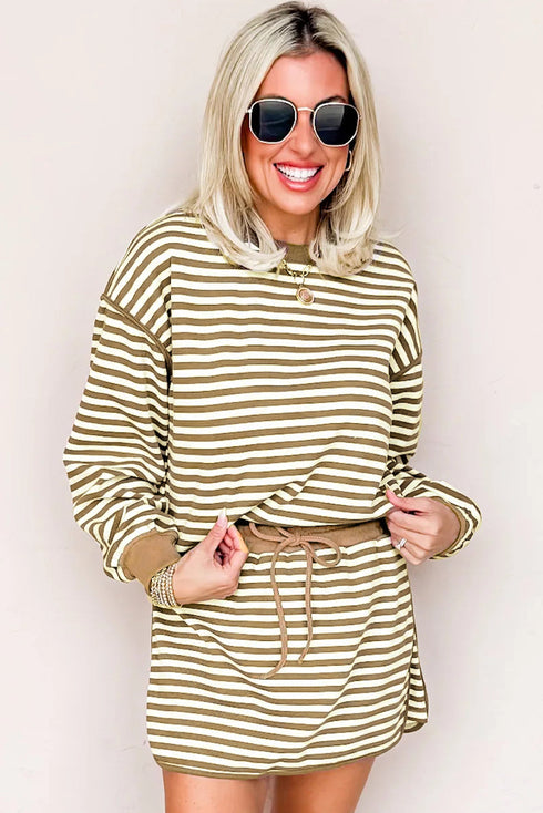 Textured Stripe Drop Shoulder Skort Two Piece Dress