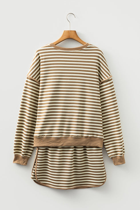 Textured Stripe Drop Shoulder Skort Two Piece Dress