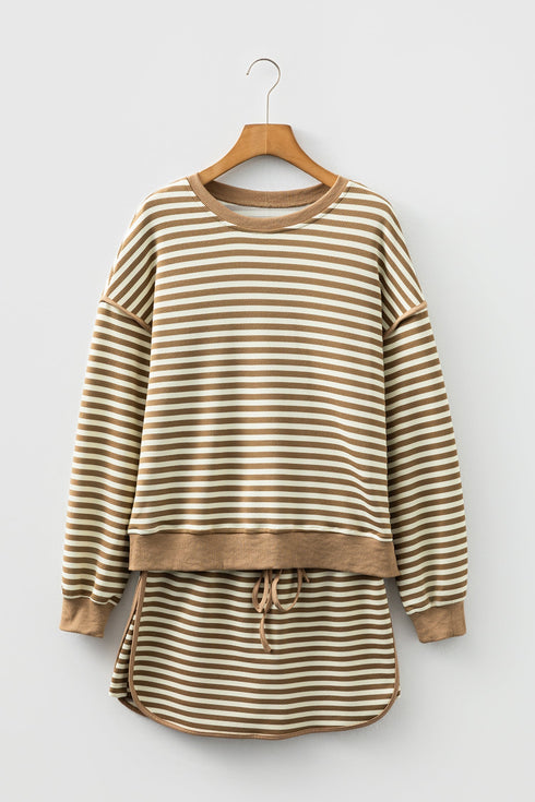 Textured Stripe Drop Shoulder Skort Two Piece Dress
