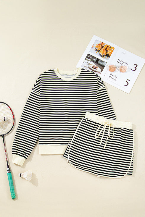 Textured Stripe Drop Shoulder Skort Two Piece Dress