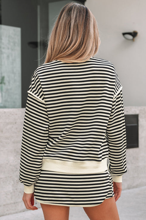 Textured Stripe Drop Shoulder Skort Two Piece Dress