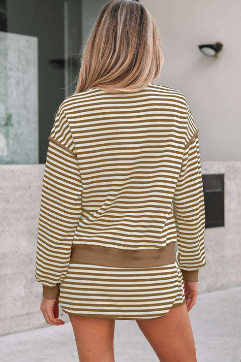 Textured Stripe Drop Shoulder Skort Two Piece Dress