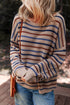 Textured Stripe Drop Shoulder Slouchy Crewneck Pullover Sweater