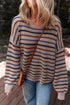 Textured Stripe Drop Shoulder Slouchy Crewneck Pullover Sweater