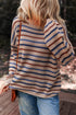 Textured Stripe Drop Shoulder Slouchy Crewneck Pullover Sweater
