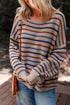 Textured Stripe Drop Shoulder Slouchy Crewneck Pullover Sweater