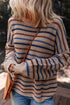 Textured Stripe Drop Shoulder Slouchy Crewneck Pullover Sweater
