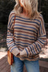 Textured Stripe Drop Shoulder Slouchy Crewneck Pullover Sweater