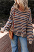 Textured Stripe Drop Shoulder Slouchy Crewneck Pullover Sweater