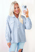 Textured Stripe Half Button Collared Long Sleeve Shirt