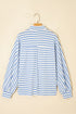 Textured Stripe Half Button Collared Long Sleeve Shirt