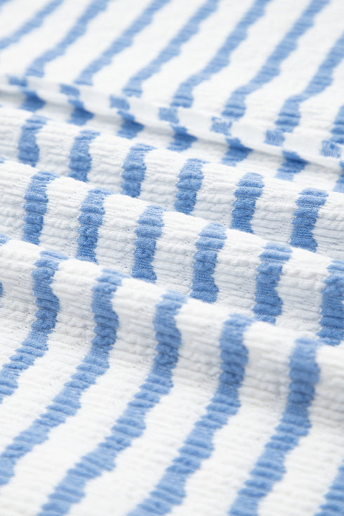 Textured Stripe Half Button Collared Long Sleeve Shirt