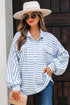 Textured Stripe Half Button Collared Long Sleeve Shirt