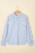 Textured Stripe Half Button Collared Long Sleeve Shirt