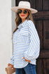 Textured Stripe Half Button Collared Long Sleeve Shirt
