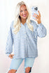 Textured Stripe Half Button Collared Long Sleeve Shirt