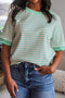 Textured Stripe Knit Round Neck Short Sleeve Tee