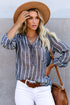 Textured Stripe Long Sleeve Button Front Henley Shirt