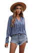 Textured Stripe Long Sleeve Button Front Henley Shirt