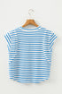 Textured Stripe Mixed Fabric Patchwork Short Sleeve Tee