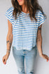 Textured Stripe Mixed Fabric Patchwork Short Sleeve Tee