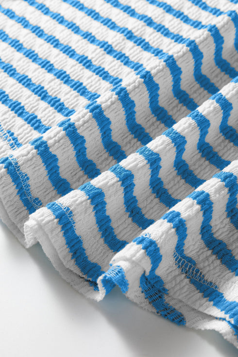 Textured Stripe Mixed Fabric Patchwork Short Sleeve Tee