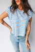 Textured Stripe Mixed Fabric Patchwork Short Sleeve Tee